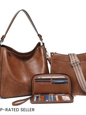 PU Leather Hobo Crossbody Bag Set with Wallet Adjustable Straps Tote